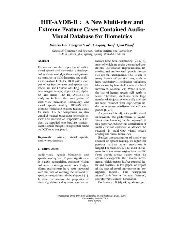 (PDF) HIT-AVDB-II: A New Multi-view and Extreme Feature Cases Contained ...