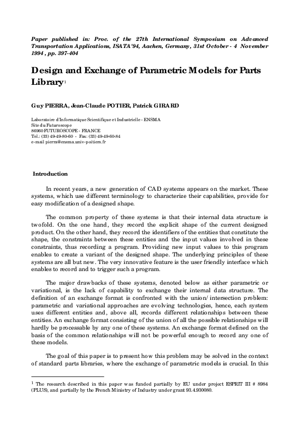 (PDF) Design and exchange of parametric models for parts library