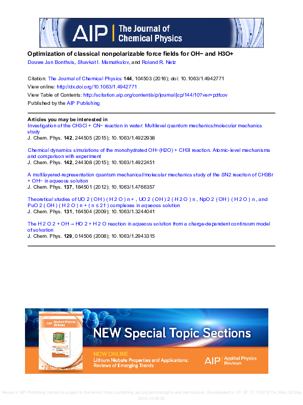 (PDF) Optimization of classical nonpolarizable force fields for OH− and ...