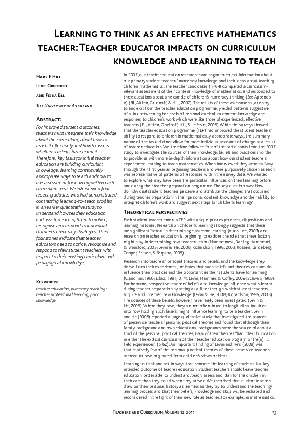 (PDF) Learning to think as an effective mathematics teacher: Teacher ...