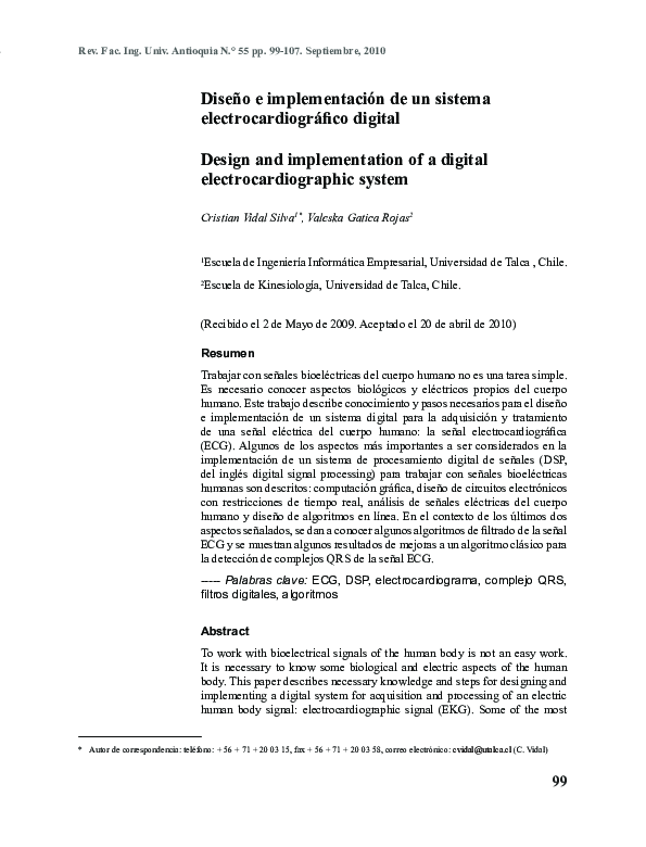 (PDF) Design and implementation of a digital electrocardiographic system