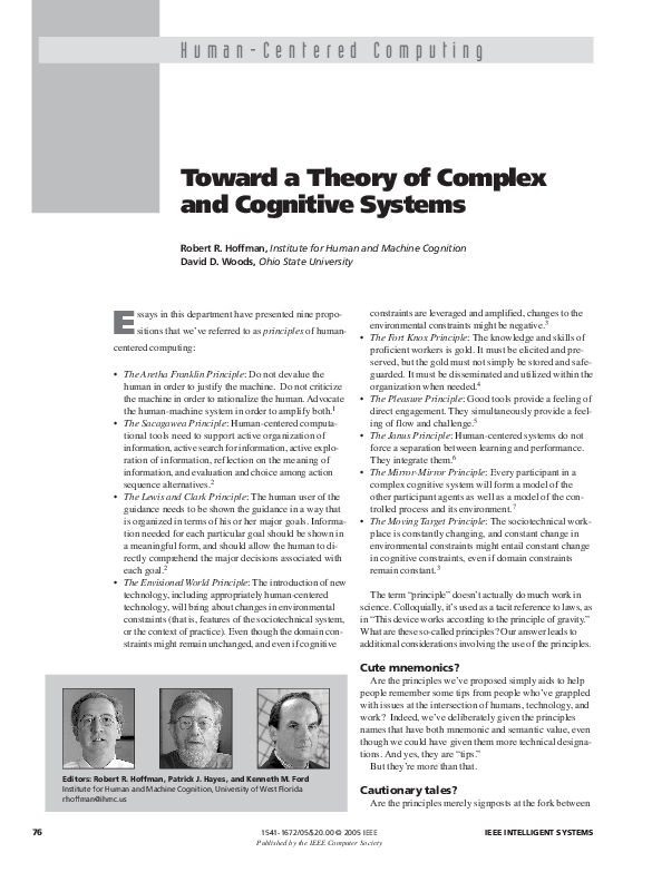 (PDF) Toward a Theory of Complex and Cognitive Systems