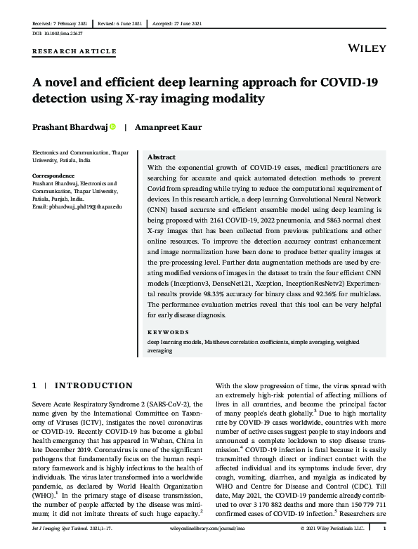 (PDF) A novel and efficient deep learning approach for COVID ‐19 ...
