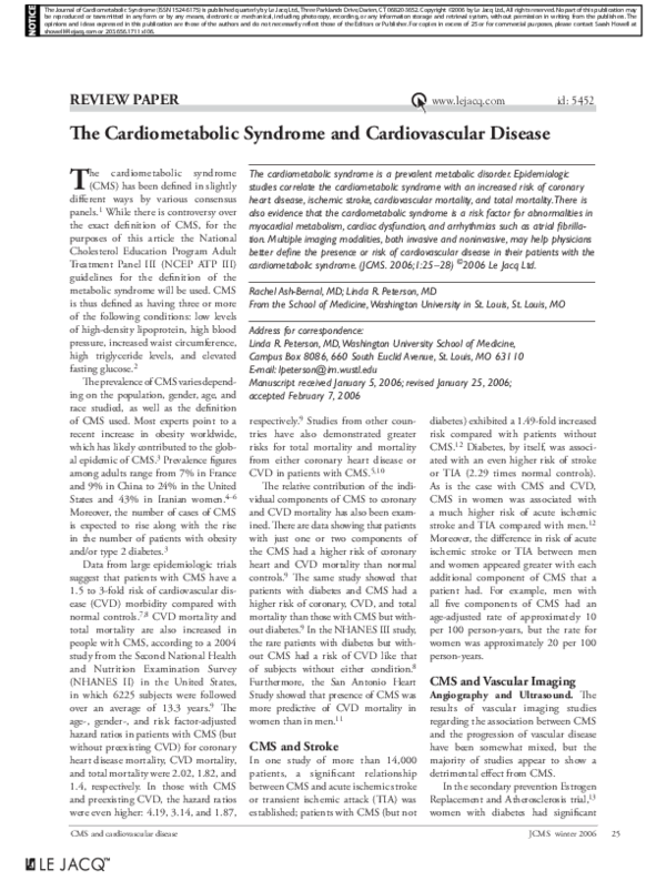 (PDF) The Cardiometabolic Syndrome and Cardiovascular Disease