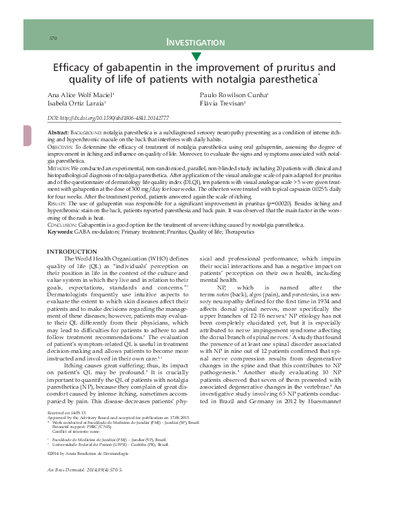 (PDF) Efficacy of gabapentin in the improvement of pruritus and quality ...