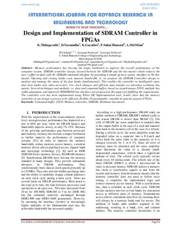 (PDF) Design and Implementation of SDRAM Controller in FPGAs