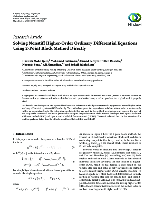 (PDF) Solving Nonstiff Higher-Order Ordinary Differential Equations ...
