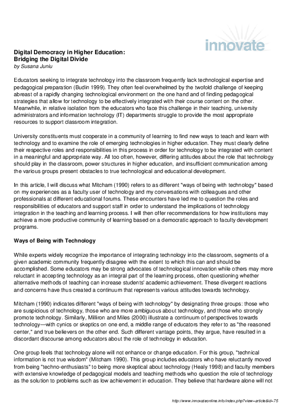 (PDF) Digital Democracy in Higher Education: Bridging the Digital Divide