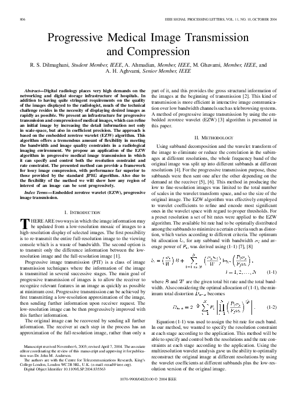 (PDF) Progressive Medical Image Transmission and Compression