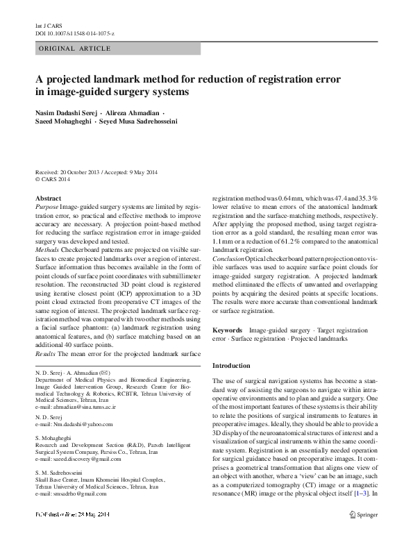 (PDF) A projected landmark method for reduction of registration error