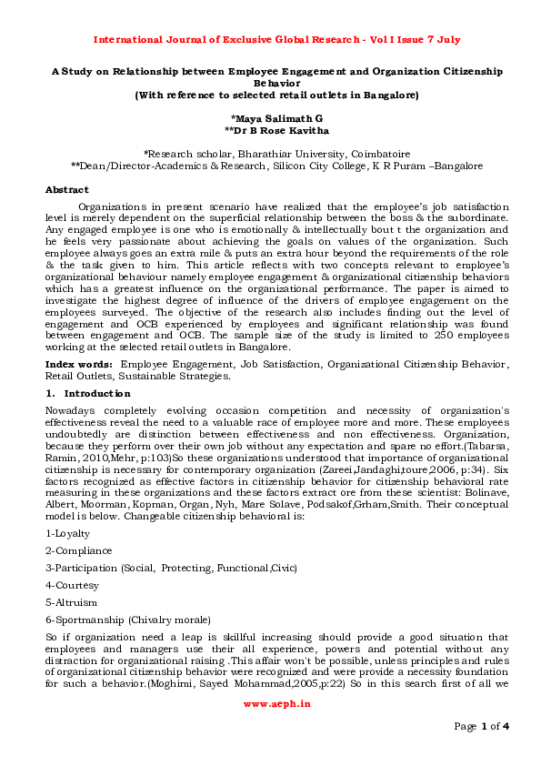 (PDF) A Study on Relationship between Employee Engagement and ...