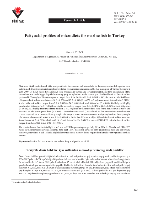 (PDF) Fatty acid profiles of livers from selected marine fish species