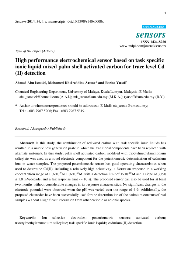 (PDF) High performance electrochemical sensor based on modified screen ...