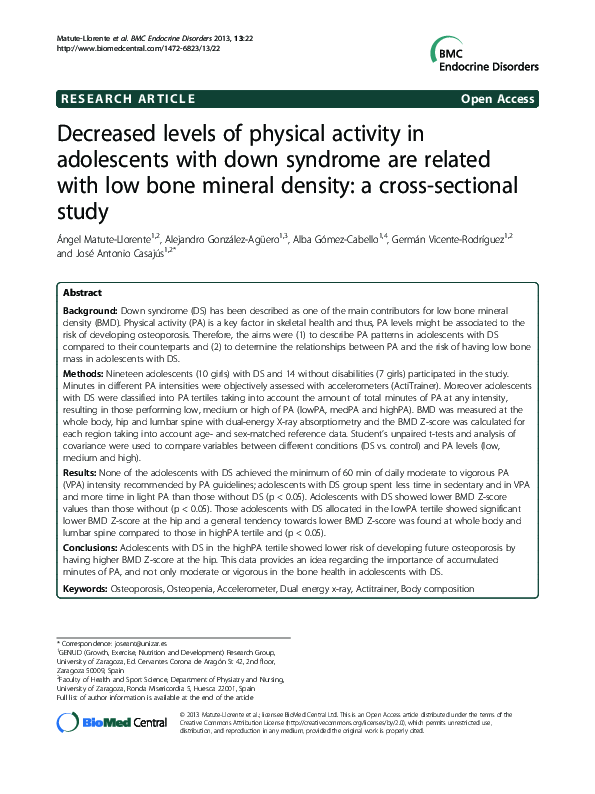 (PDF) Decreased levels of physical activity in adolescents with down ...