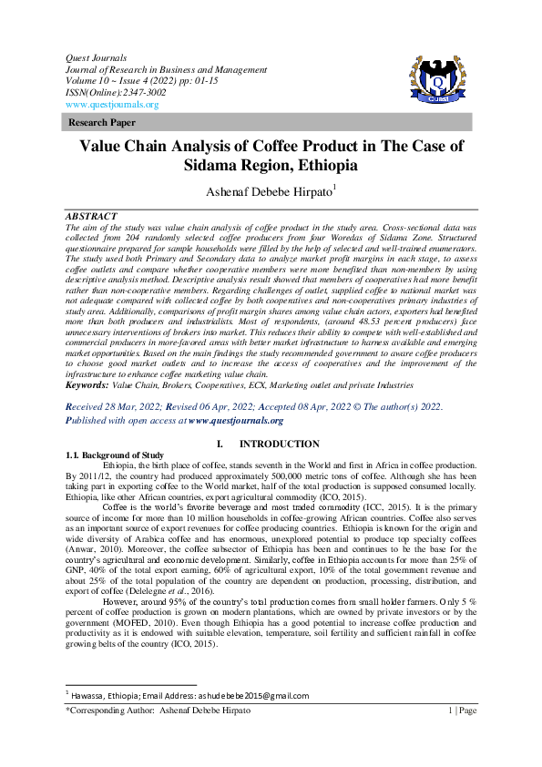 (PDF) Value Chain Analysis of Coffee Product in The Case of Sidama ...