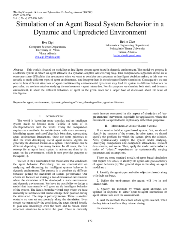 (PDF) Simulation of an Agent Based System Behavior in a Dynamic and ...