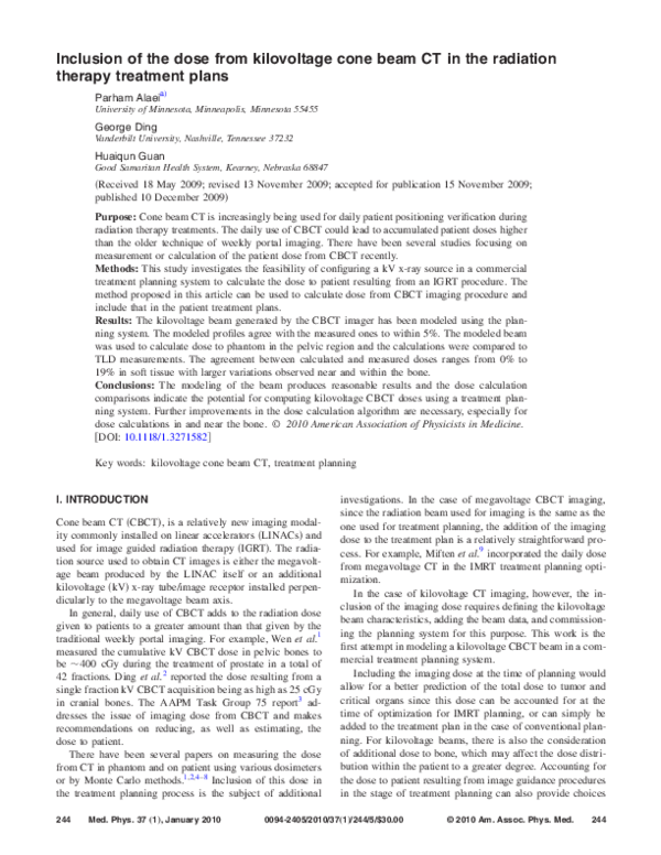 (PDF) Inclusion of the dose from kilovoltage cone beam CT in the ...