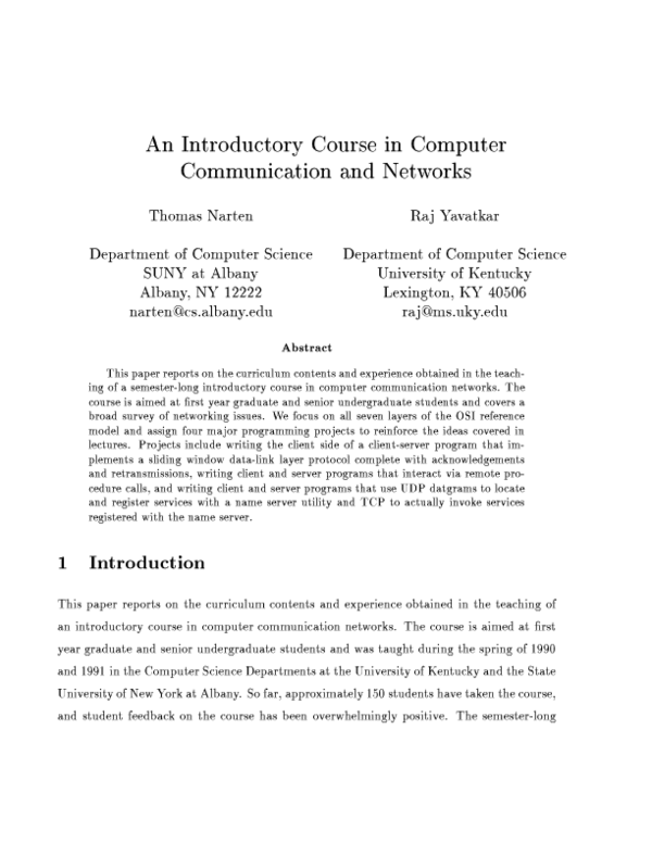 (PDF) An introductory course in computer communication and networks