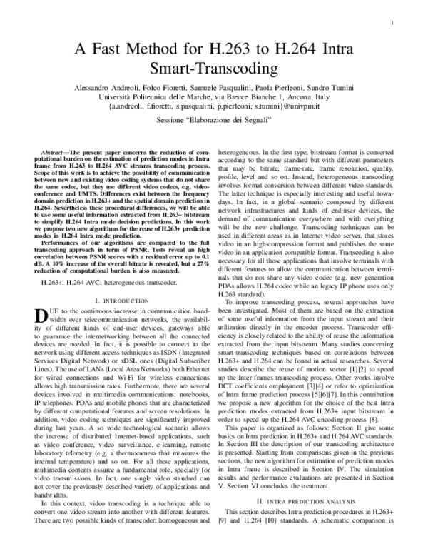 (PDF) A Fast Method for H. 263 to H. 264 Intra Smart-Transcoding ...