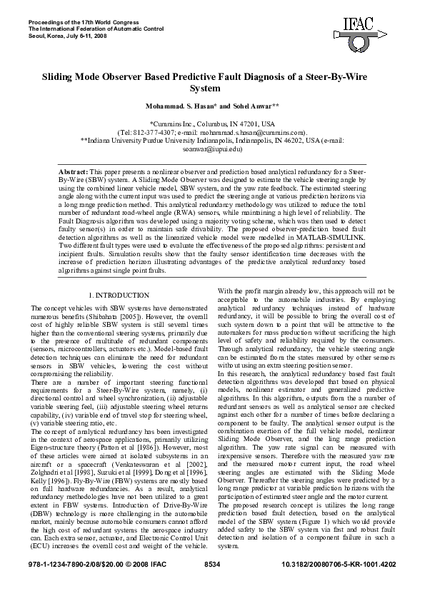 (PDF) Sliding Mode Observer Based Predictive Fault Diagnosis of a Steer ...