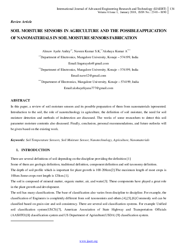 (PDF) Soil Moisture Sensors in Agriculture and the Possibleapplication ...