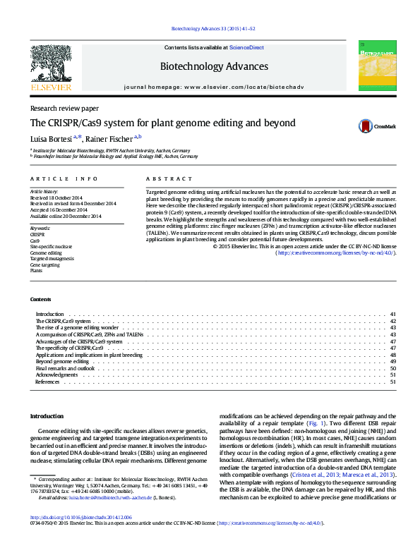 (PDF) The CRISPR/Cas9 system for plant genome editing and beyond