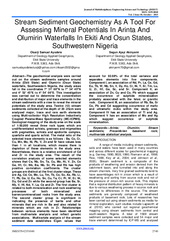 (PDF) Stream Sediment Geochemistry As A Tool For Assessing Mineral ...