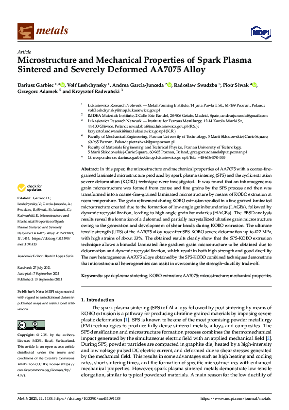 (PDF) Microstructure and Mechanical Properties of Spark Plasma Sintered ...