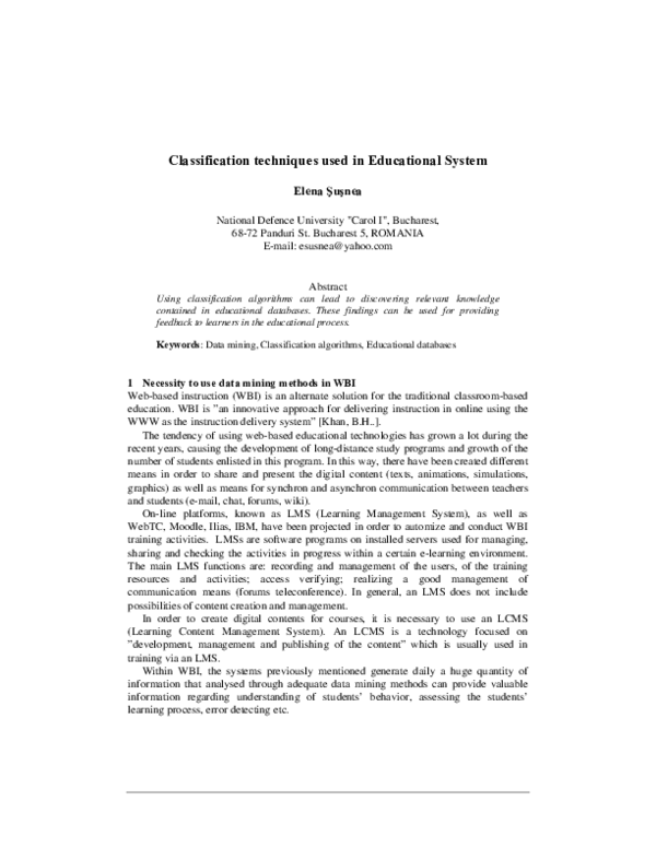 (PDF) Classification techniques used in Educational System