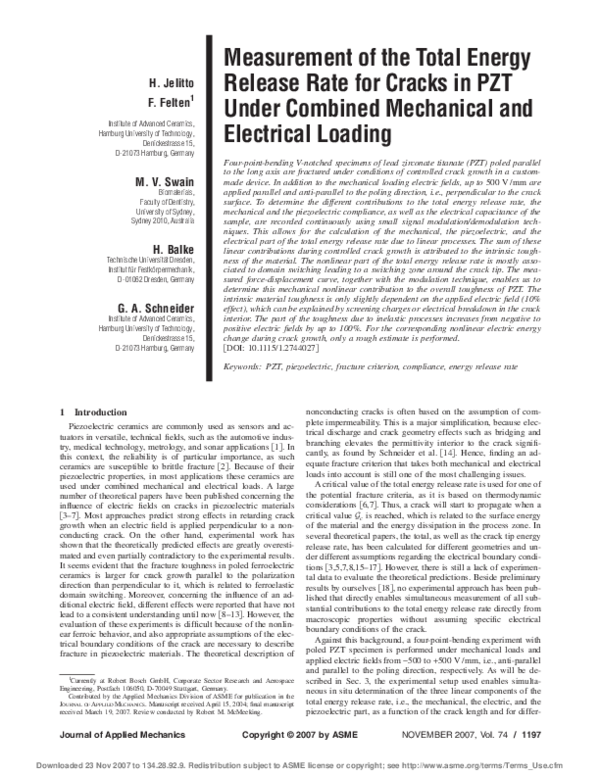 (PDF) Measurement of the Total Energy Release Rate for Cracks in PZT ...