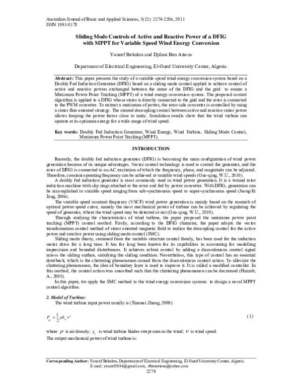 (PDF) Sliding Mode Controls of Active and Reactive Power of a DFIG with ...