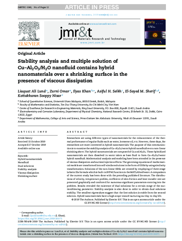 (PDF) Stability analysis and multiple solution of Cu–Al2O3/H2O ...