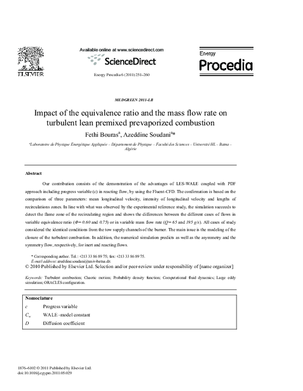(PDF) Impact of the equivalence ratio and the mass flow rate on ...