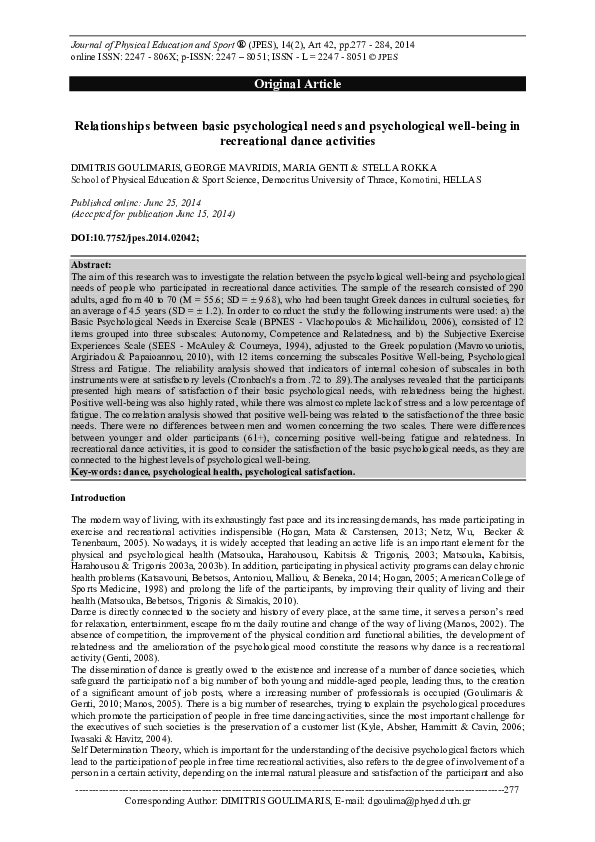 (PDF) Relationships between basic psychological needs and psychological ...