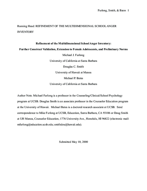 (PDF) Further Development of the Multidimensional School Anger ...