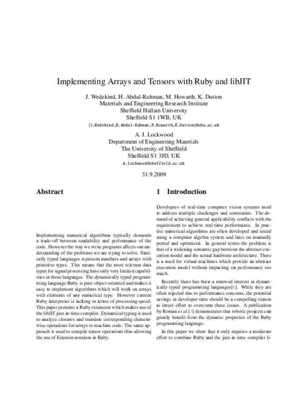 (PDF) Implementing Arrays and Tensors with Ruby and libJIT
