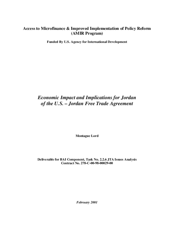 (PDF) Economic Impact and Implications for Jordan of the US—Jordan Free ...