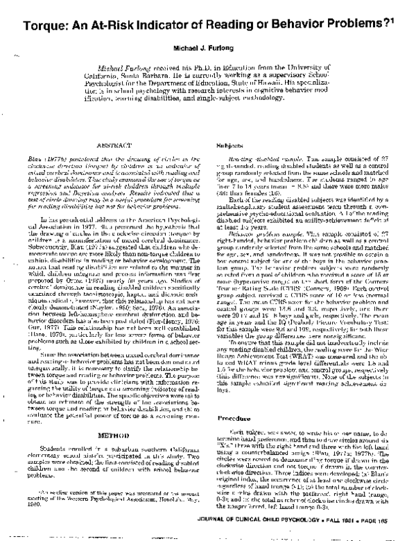 (PDF) Torque: An at‐risk indicator of reading or behavior problems?