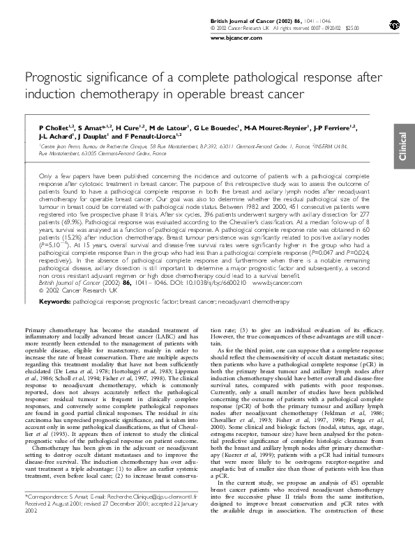 (PDF) Prognostic significance of a complete pathological response after ...