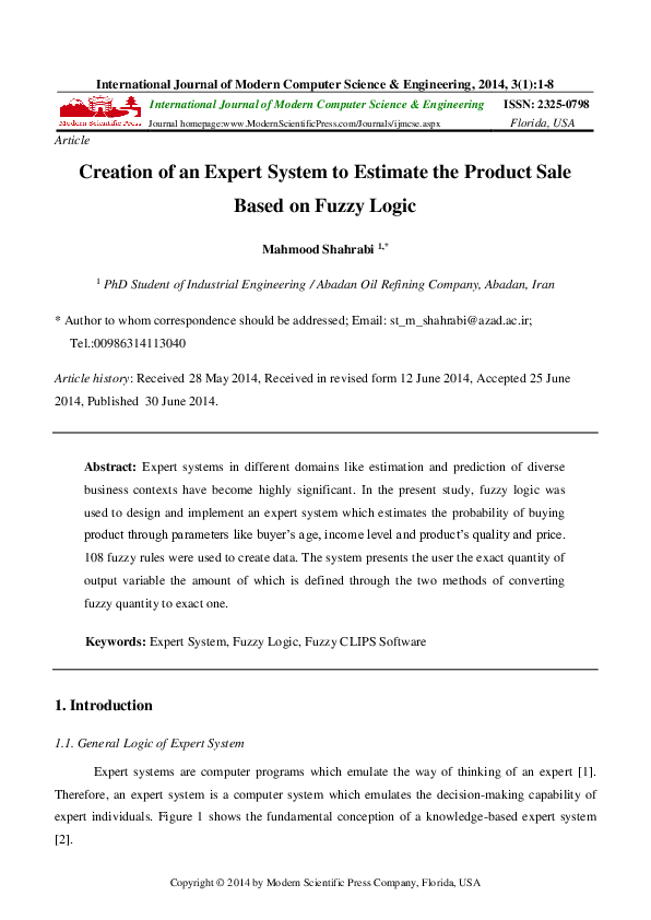(PDF) Creation of an Expert System to Estimate the Product Sale Based ...