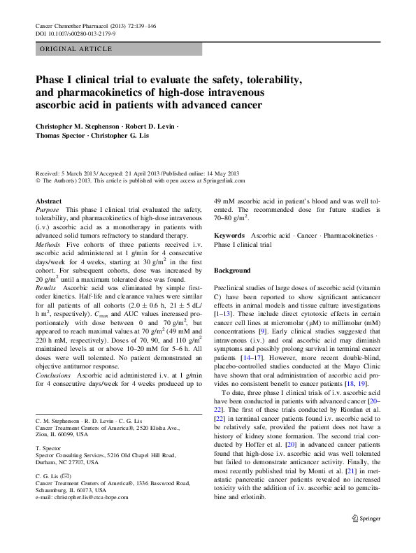 (PDF) Phase I clinical trial to evaluate the safety, tolerability, and ...