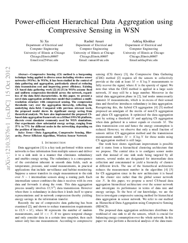 (PDF) Power-efficient hierarchical data aggregation using compressive ...