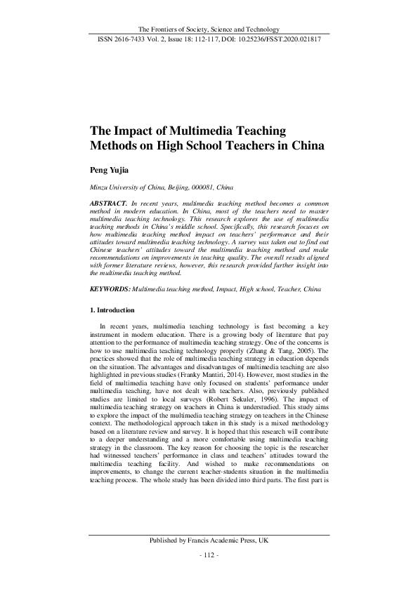 (PDF) The Impact of Multimedia Teaching Methods on High School Teachers ...