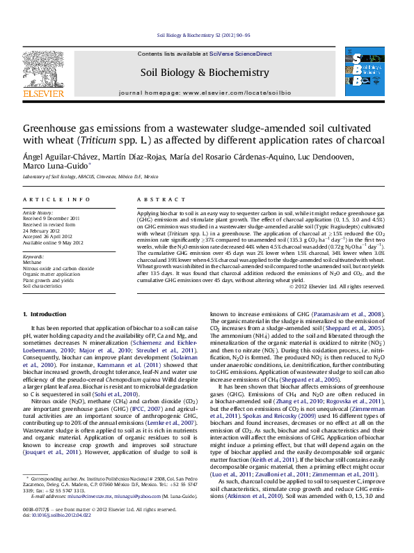 (PDF) Greenhouse gas emissions from a wastewater sludge-amended soil ...