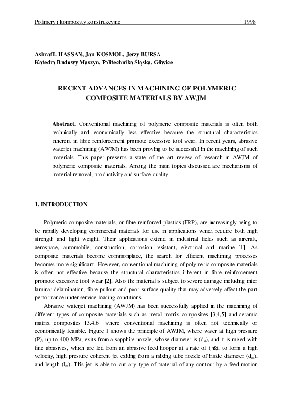 (PDF) Recent advances in Machining of Polymeric Composite Materials