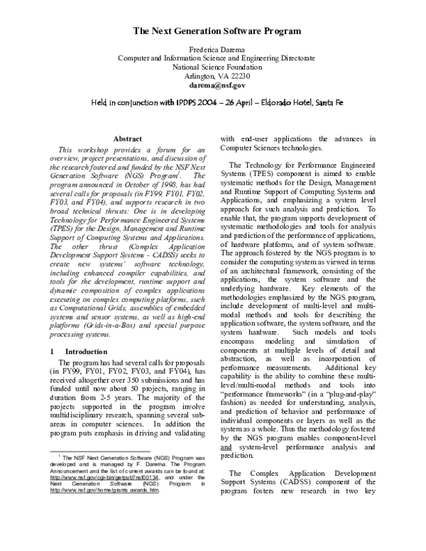 (PDF) The Next Generation Software Program