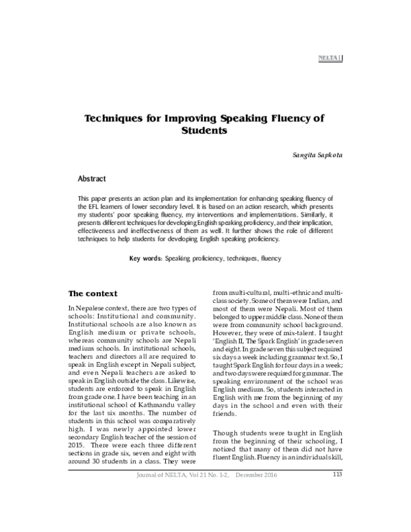 (PDF) Techniques for Improving Speaking Fluency of Students