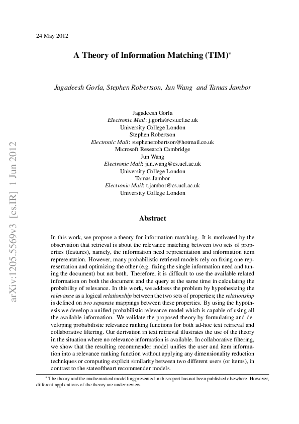(PDF) A Theory of Information Matching