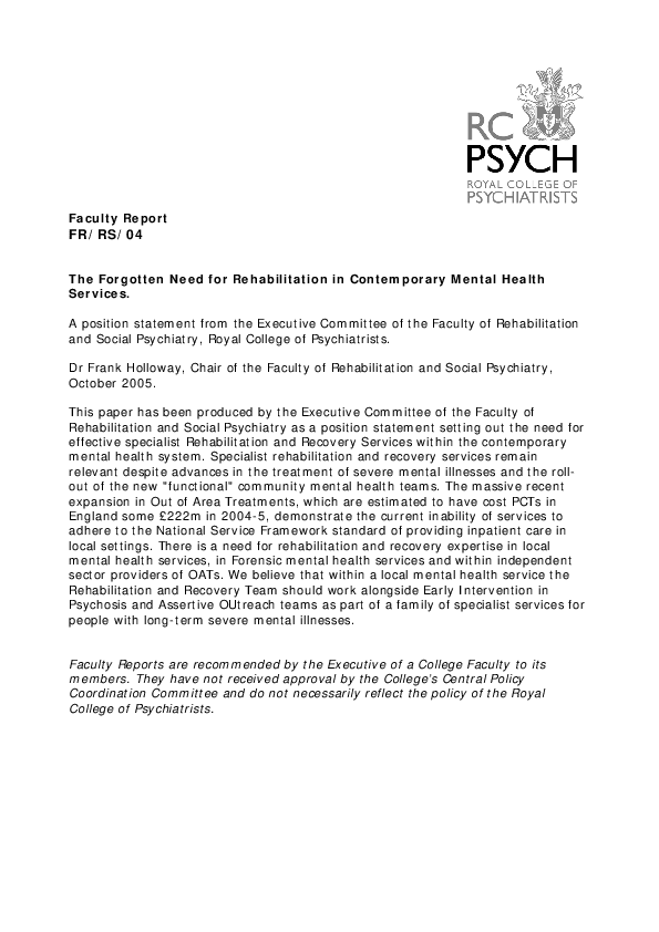 (PDF) The Forgotten Need for Rehabilitation in Contemporary Mental ...
