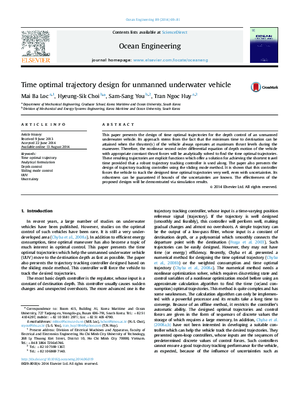 (PDF) Time optimal trajectory design for unmanned underwater vehicle